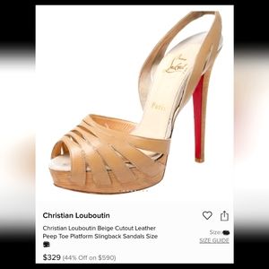 AUTHENTIC CHRISTIAN LOUBOUTIN Beige Cutout Leather Peep Toe Platform Slingback